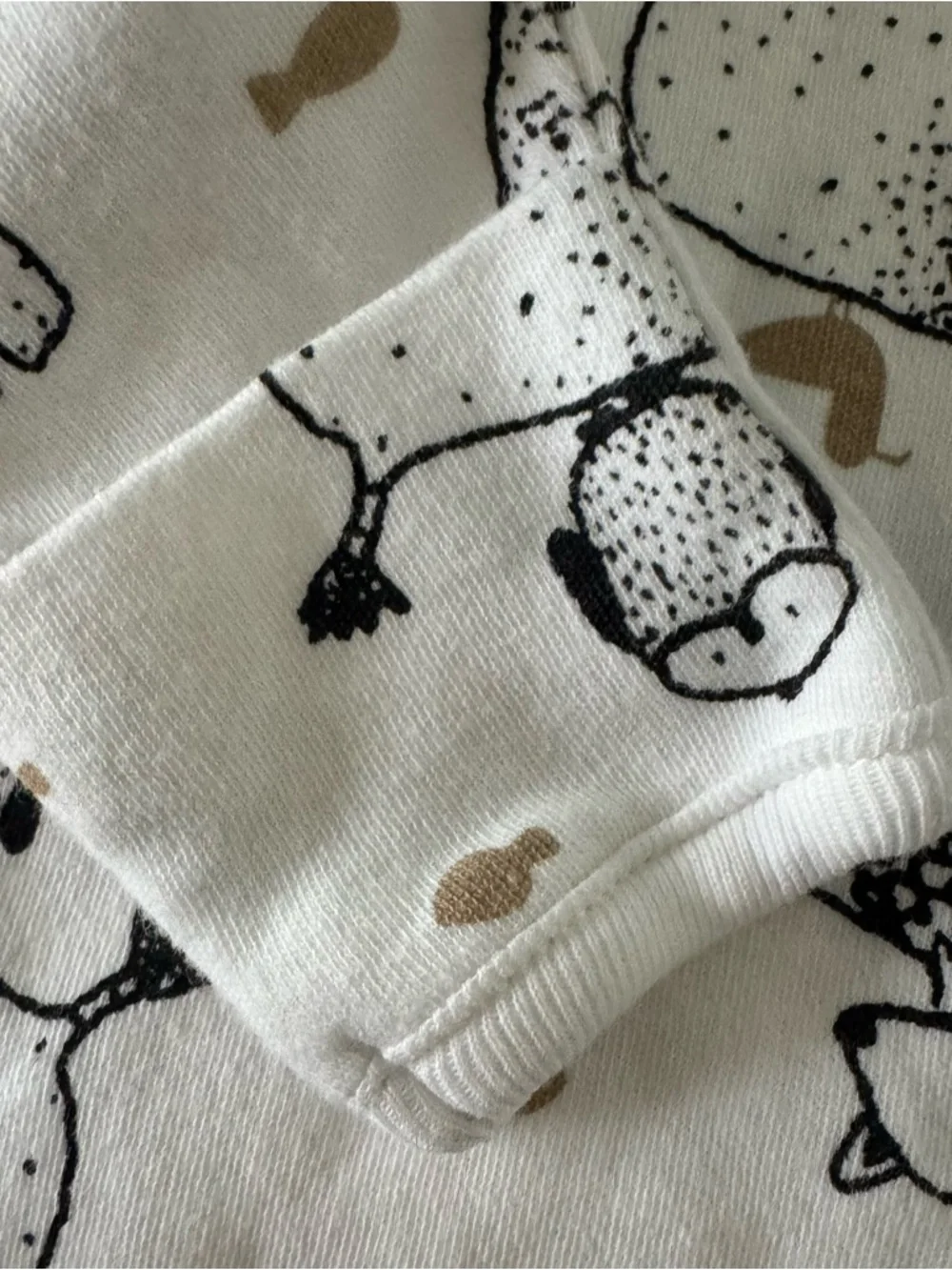 Minicoco Baby 0-3 mo White Nightgown with Black Animal‎ Prints and Tan Accents